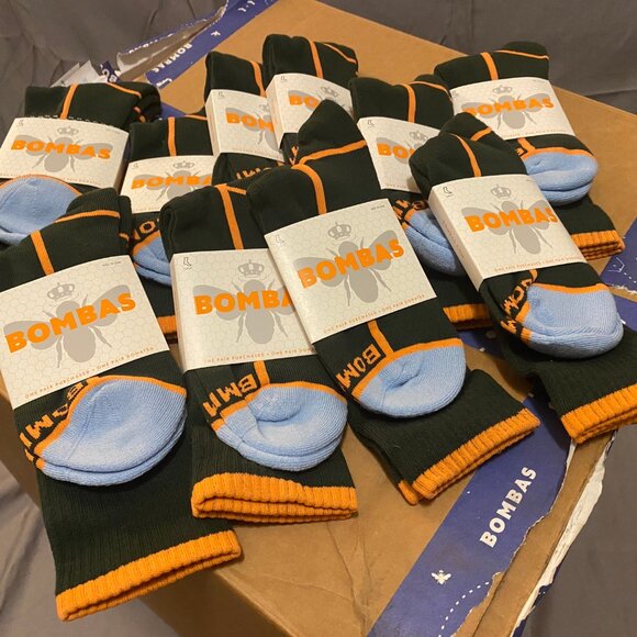 [10 Pack] Bombas Neon Tipping Border Midnightolive Medium Calf Socks